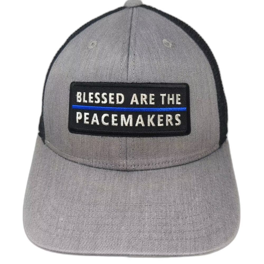BK Blessed Are The Peacemakers Thin Blue Line Trucker Hat Gray OS Adjustable